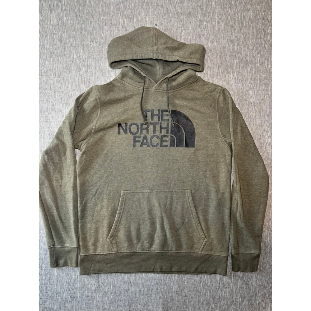 The North Face Mens Hoodie Large Olive Green Heather Pullover Logo Sweatshirt